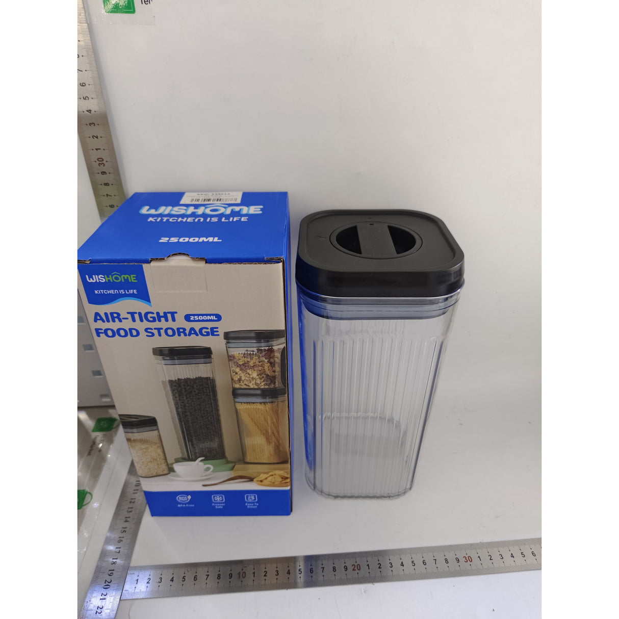Cutie de Depozitare Alimente, Vivimall, tip Container, 2.5L, Recipiente pentru Cereale in Bucatarie, Transparente cu Capac Negru - vivimall.ro