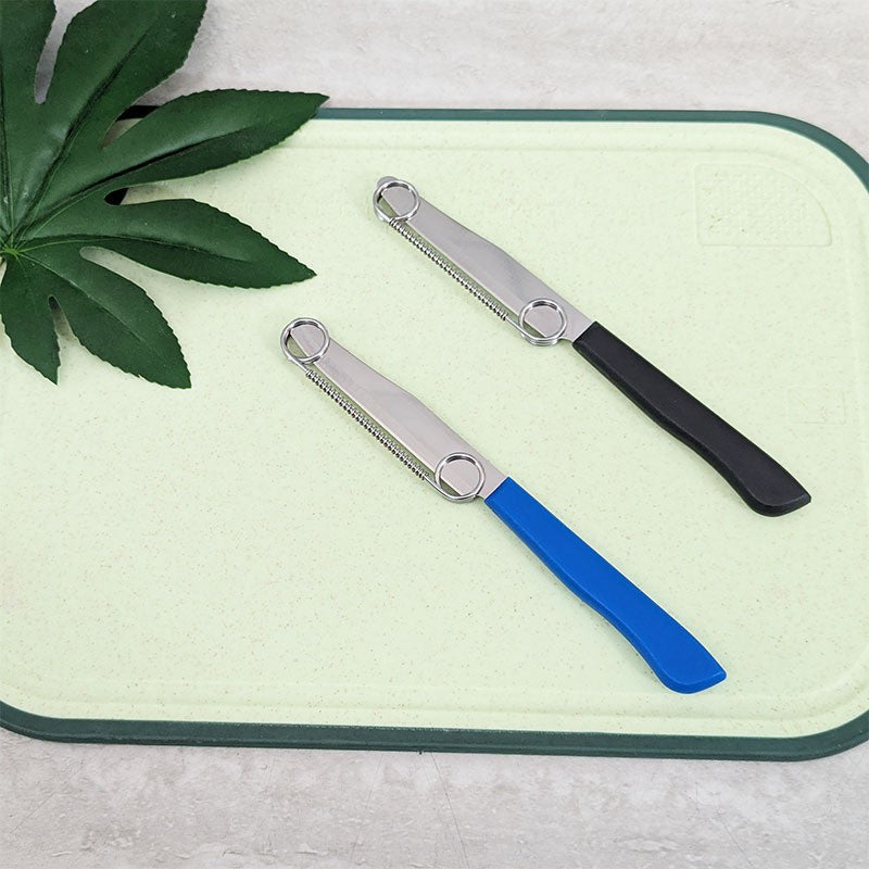 Cutit 2in1, Vivimall, Feliere/Curatare, Grosime Feliere Reglabila, 22 cm, din Otel Inoxidabil, Albastru - vivimall.ro