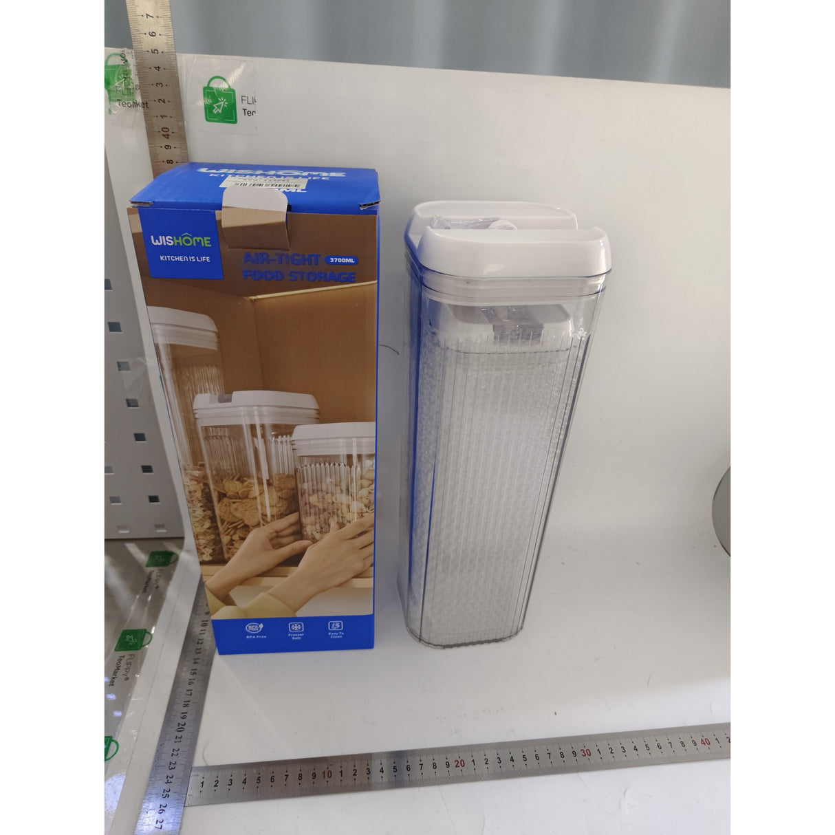 Cutii de Depozitare Alimente, Vivimall, Set din 2 Cutii de tip Container, Recipiente pentru Cereale in Bucatarie, 1.2 L-10x30.5 cm, 2.5 L-12.5x12.5x36.5 cm, Transparente cu Capac Alb - vivimall.ro