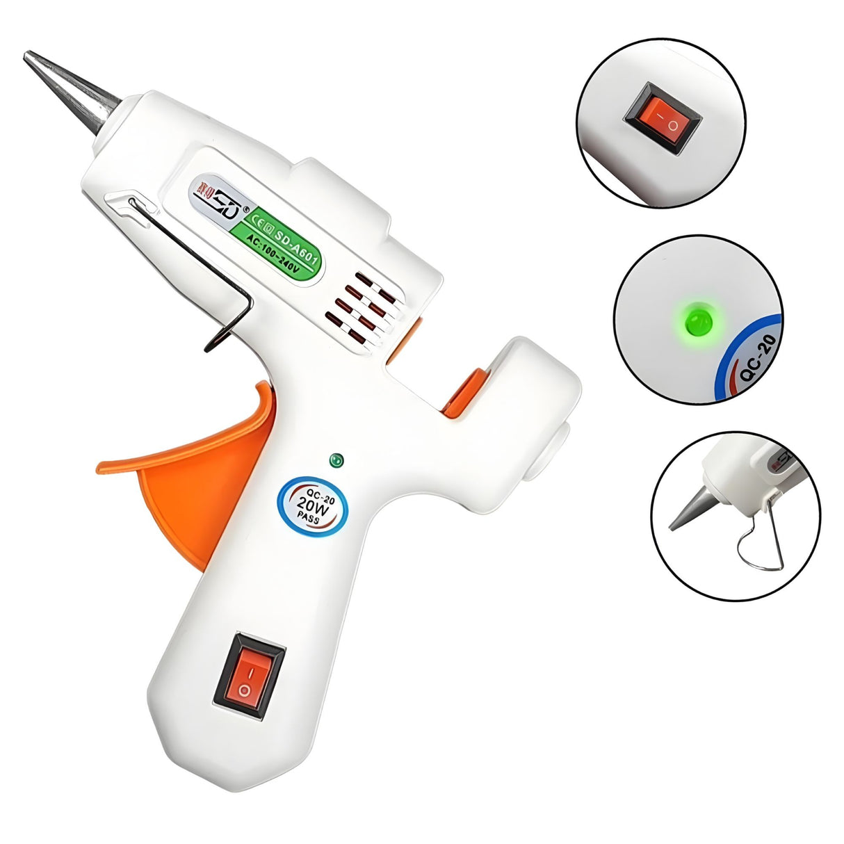 Pistol de Lipit cu Silicon la cald, Flippy, 20 W, pentru Batoane 7 mm, Duza din Aluminiu Anti-picurare, Incalzire Rapida, pentru Bricolaj, Artizanat și Reparatii, Alb - vivimall.ro