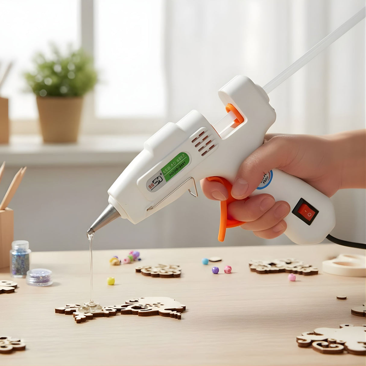 Pistol de Lipit cu Silicon la cald, Flippy, 20 W, pentru Batoane 7 mm, Duza din Aluminiu Anti-picurare, Incalzire Rapida, pentru Bricolaj, Artizanat și Reparatii, Alb - vivimall.ro