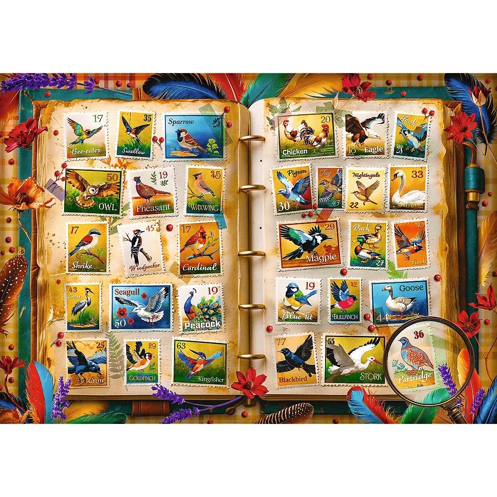 PUZZLE TREFL 1000 COLECTIA DE TIMBRE ATLASUL PASARILOR