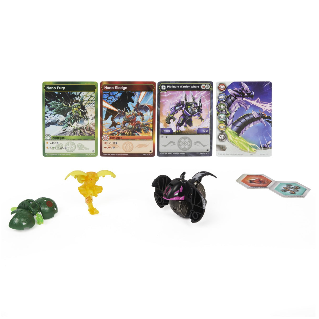 BAKUGAN PLATINUM POWERUP S4 WARRIOR WHALE NANO FURY SI NANO SLEDGE