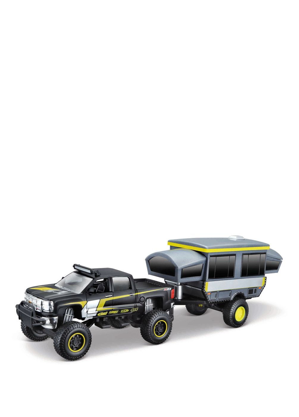 MAISTO MASINUTA METALICA 4X4 REBELS RUGGED ADVENTURES CU REMORCA NEGRU