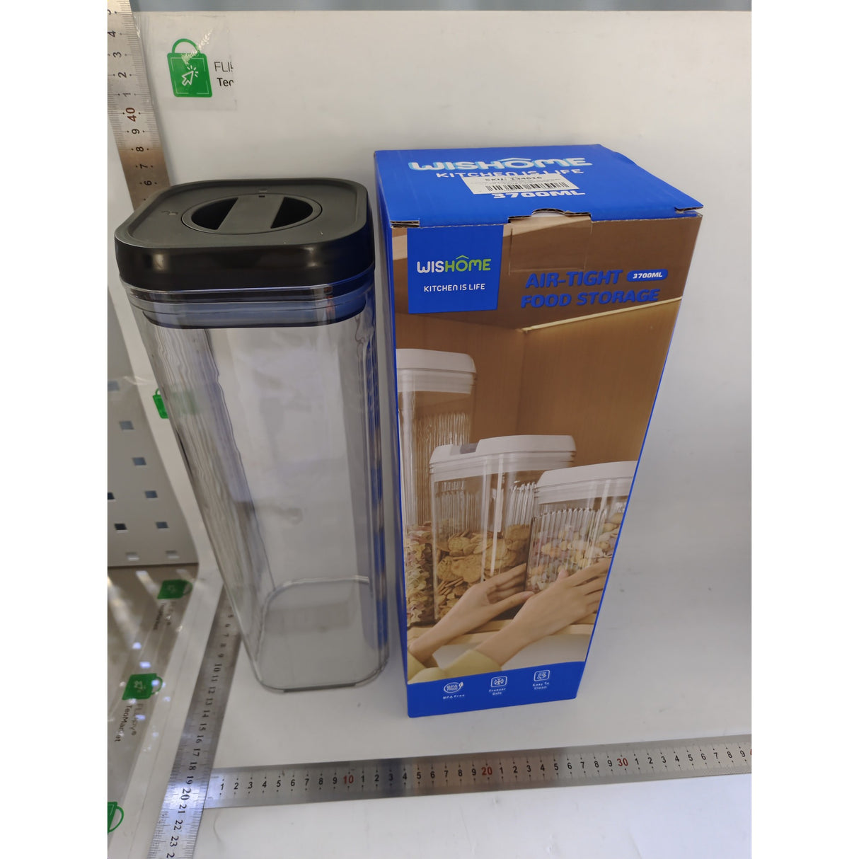 Cutie de Depozitare Alimente, Vivimall, tip Container, 3.7L, Recipiente pentru Cereale in Bucatarie, Transparente cu Capac Negru - vivimall.ro