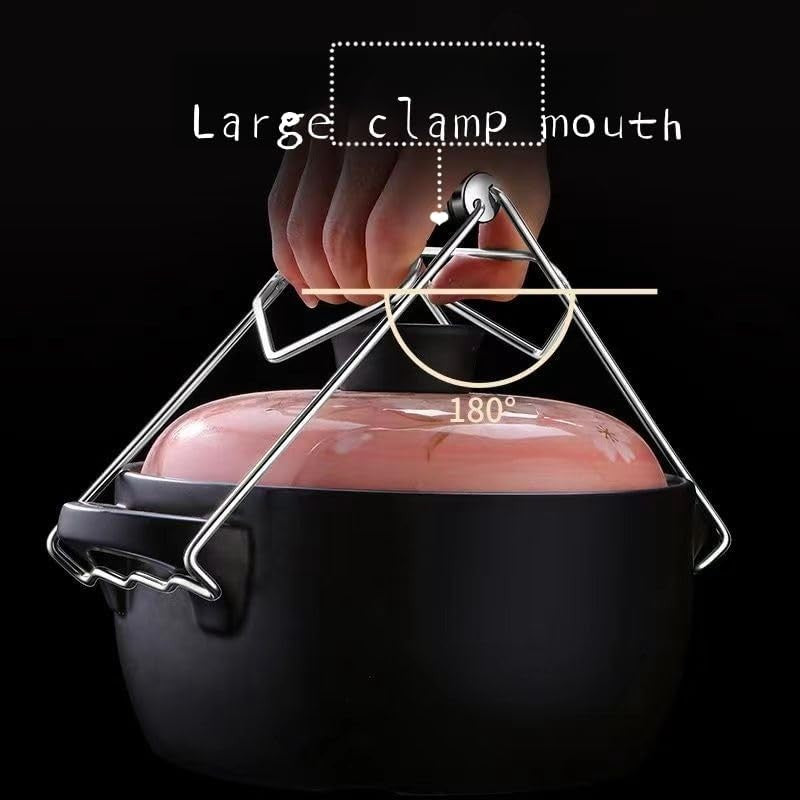 Clema pentru Boluri, Vivimall, Anti-Alunecare, din Otel Inoxidabil, Extindere, pentru Oale, Tigai, de Uz Casnic, Rezistent la Temperaturi Inalte, 19.5x9.8x8 cm, Maner Maro, Gri - vivimall.ro