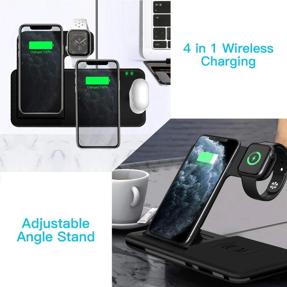 Stație wireless FastCharge 15W cu 4 locașuri de încărcare simultană, unghi lateral