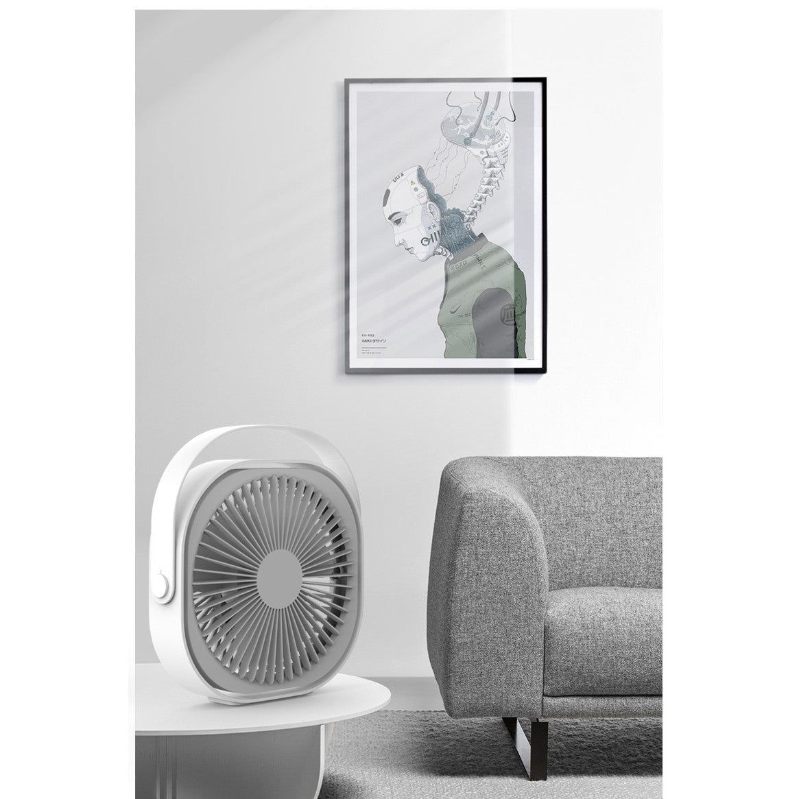 Mini ventilator pentru birou cu usb, Vivimall, rotire 360 grade, 3 viteze, 4000 mA, 13.5 x 12,8, Gri - vivimall.ro