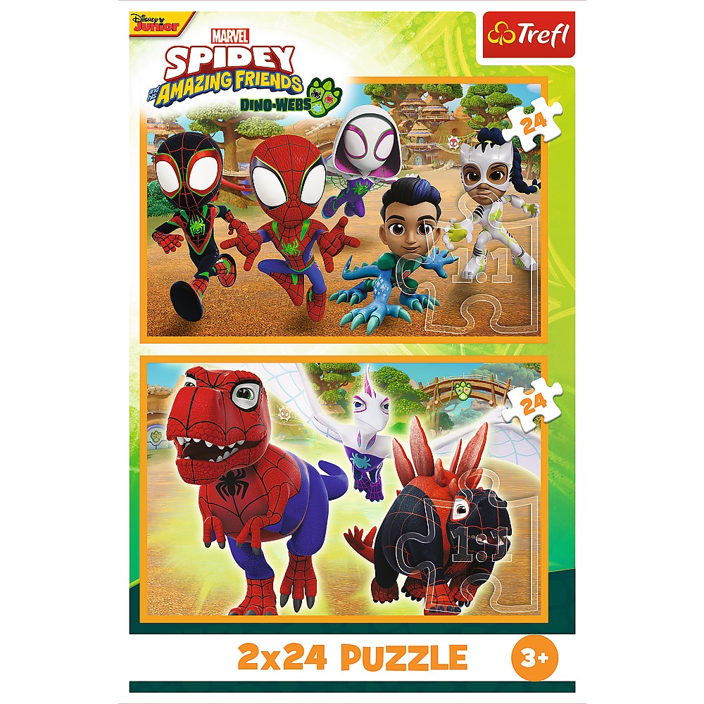 PUZZLE TREFL 2X24 SPIDEY AND HIS AMAZING FRIENDS DINO-WEBS SPIDEY SI DINOZAURII