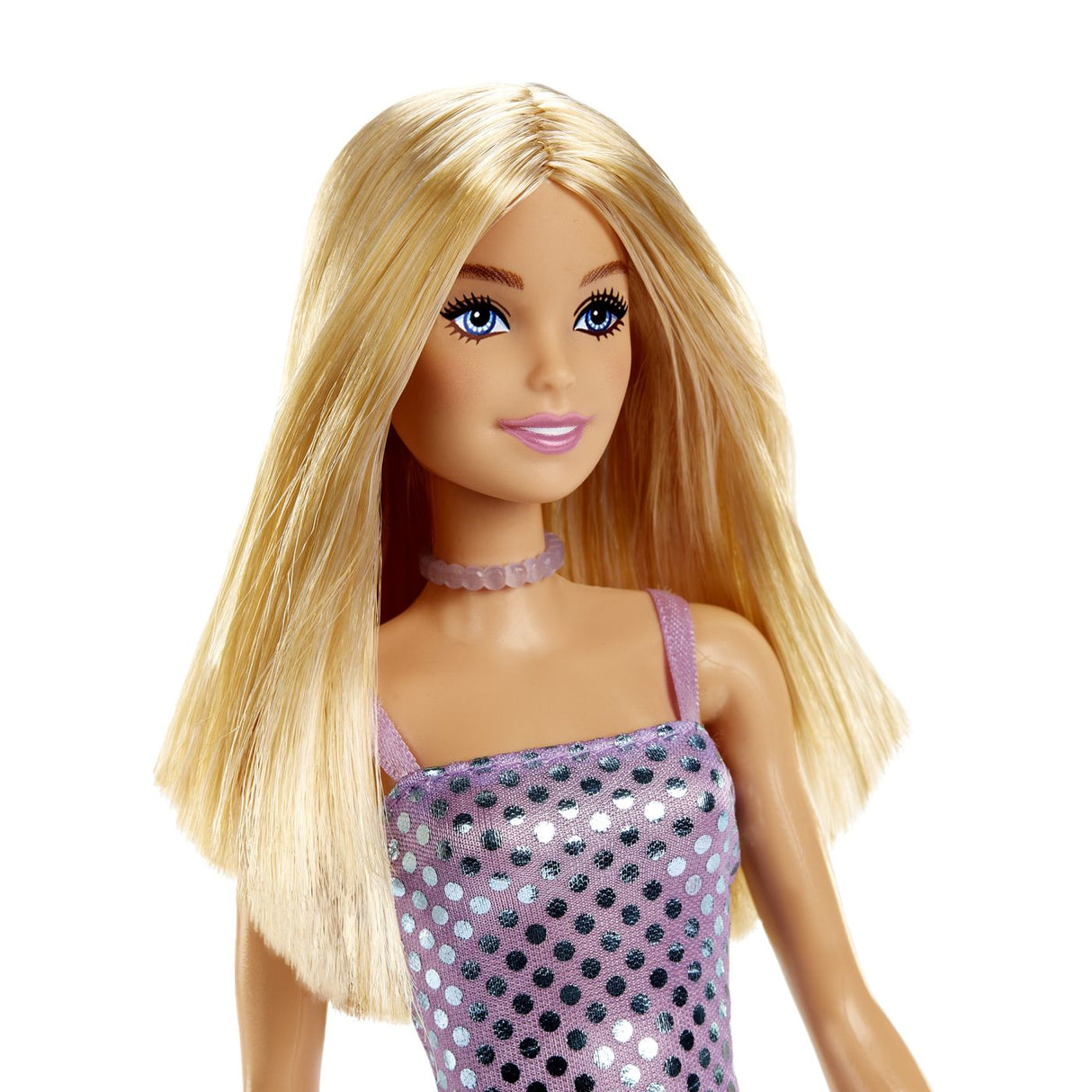 PAPUSA BARBIE TINUTE STRALUCITOARE BLONDA CU ROCHITA MOV