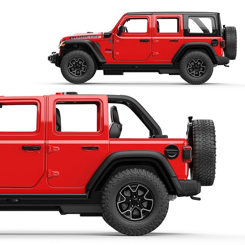 MASINUTA METALICA JEEP WRANGLER RUBICON 4XE ROSU CU SCARA 1 LA 32