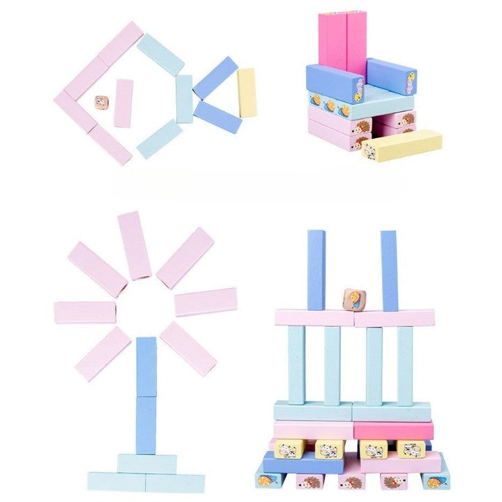 Joc de Societate, Vivimall, pentru Copii, din Lemn, Interactiv, Distractiv, Jenga Stack High Blocks, cu Zar, 51 de Piese Animate, 24.5x18x5 cm, Multicolor - vivimall.ro