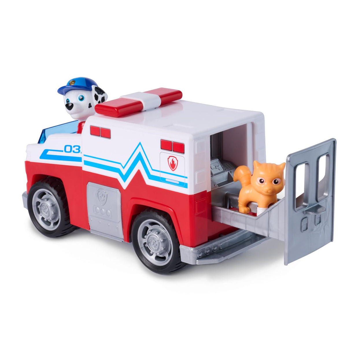 PATRULA CATELUSILOR CAUTARE SI SALVARE SET FIGURINA MARSHALL SI VEHICUL DE POMPIERI