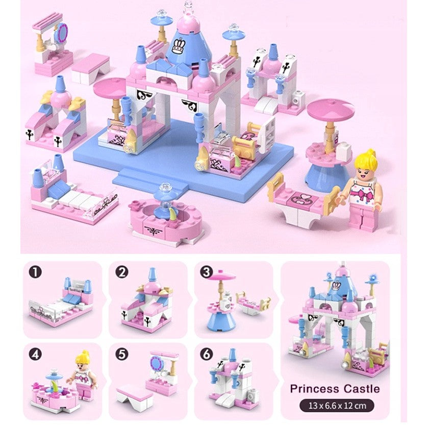 Set de Constructie Castelul Printesei 6in1, Vivimall, Multiple Variante de Asamblare, 131 de Piese, Multicolor - vivimall.ro