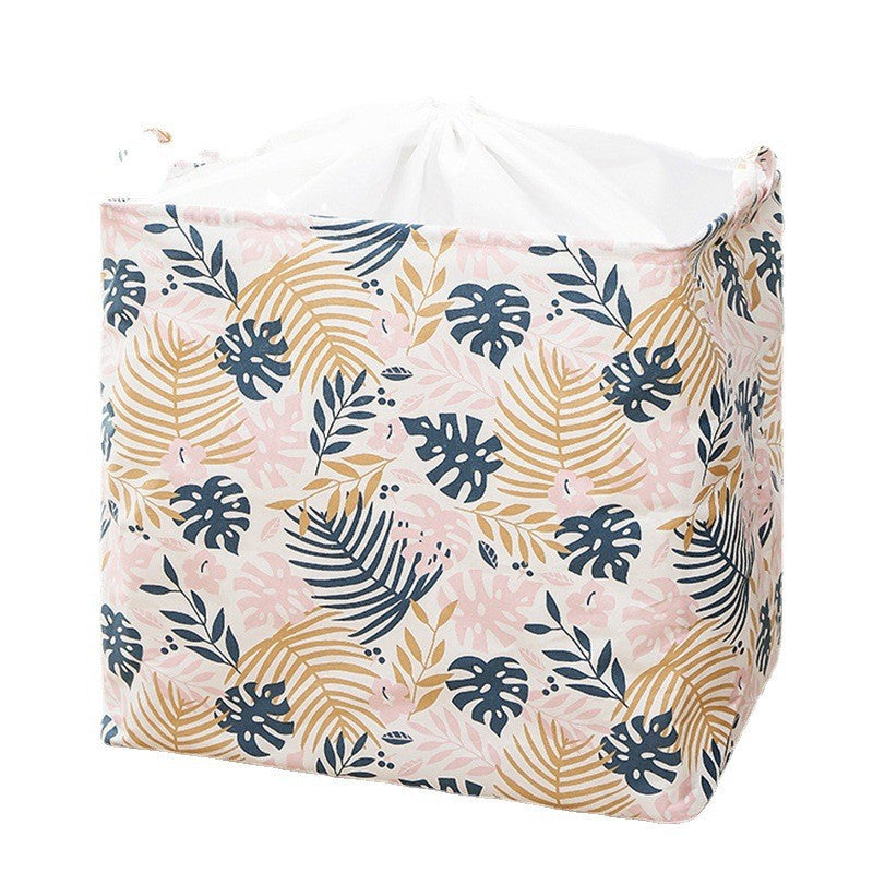 Cos de Depozitare pentru Rufe, Flippy, Cos Pliabil CLOTHBOX pentru Depozitarea Jucarii, Haine, Cos de Haine Murdare cu Snur, 80 x 50 x 50 cm, Model Frunze, Alb Multicolor