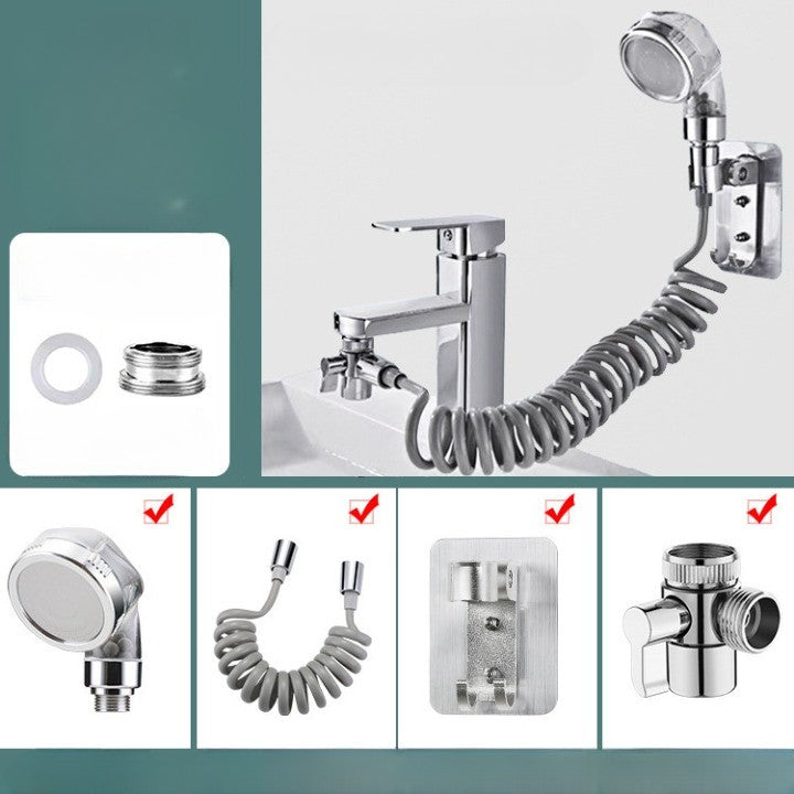 Set Extensie de Dus, Flippy, pentru Baterie Baie sau Bucatarie, 4 Piese, Filtru de Ioni Negativi, Furtun Flexibil de 1.5 Metri, Argintiu