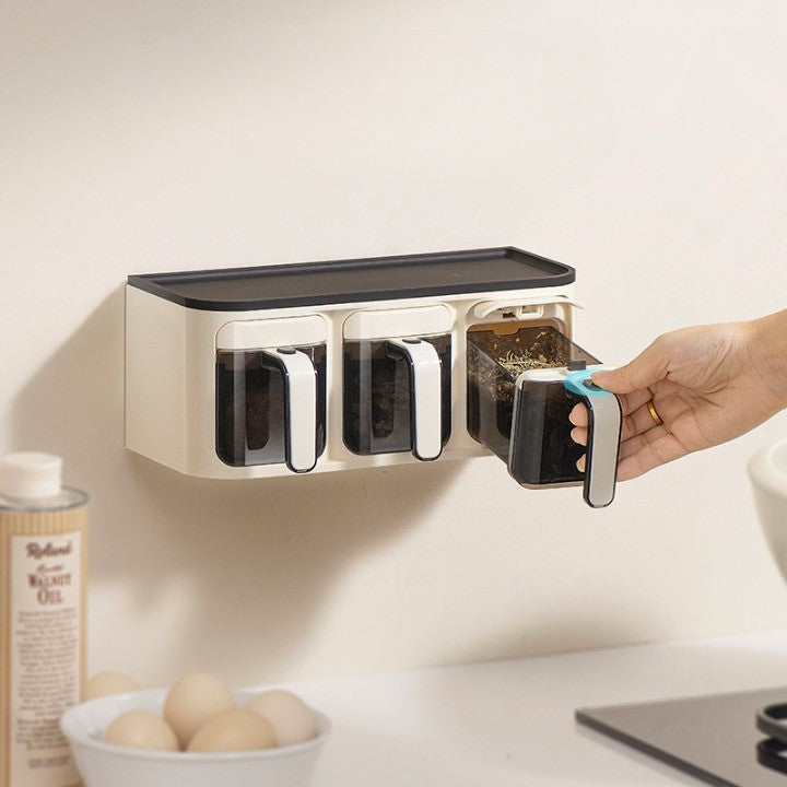 Cutie de Depozitare a Condimentelor, Vivimall, de Uz Casnic, Montare pe Perete, 3 Compartimente, 25.8 x 13.6 x 10.5cm, Alb-Negru - vivimall.ro
