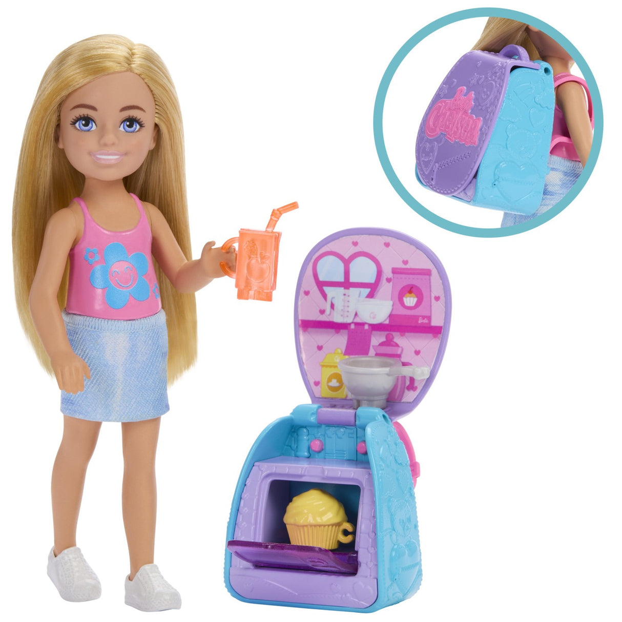 BARBIE PAPUSICA CHELSEA CU RUCSAC PENTRU COACEREA BRIOSELOR