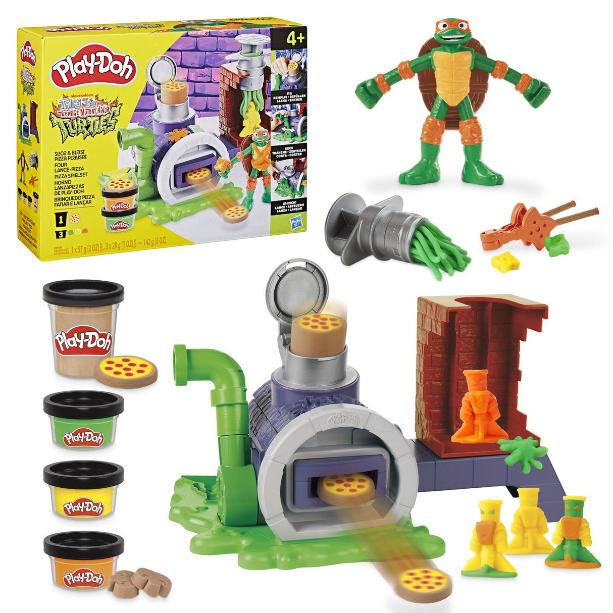 PLAY DOH POVESTIRI CU TESTOASE NINJA ADOLESCENTE MUTANTE SET PIZZA TAIE SI ARUNCA