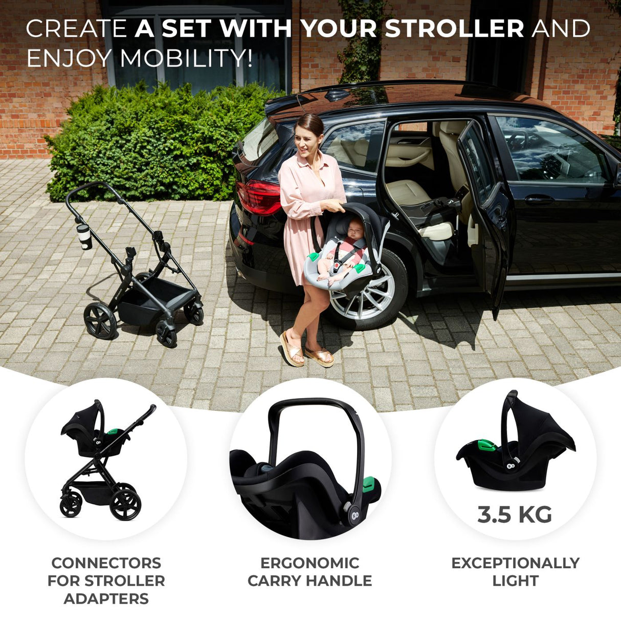 SCOICA AUTO KINDERKRAFT MINK PRO I-SIZE 40-75 CM + BAZA ZESTAW BLACK
