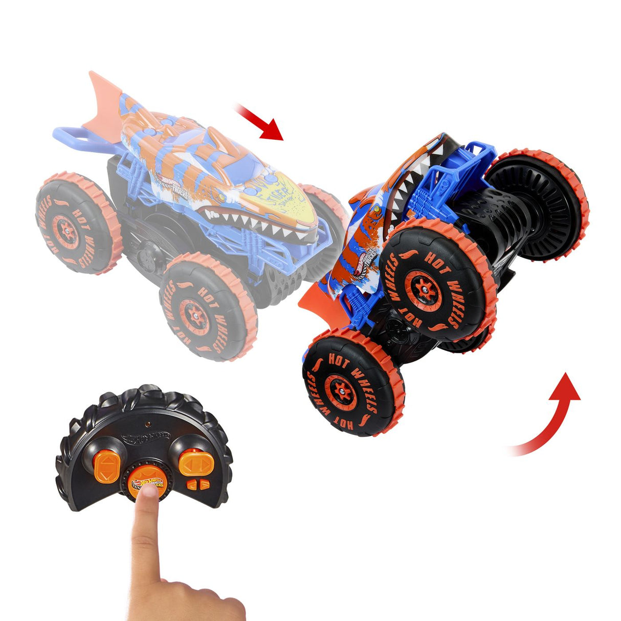 HOT WHEELS MONSTER TRUCK SHARKS VS DINOS MASINA CU TELECOMANDA TIGER SHARK CLIMBER