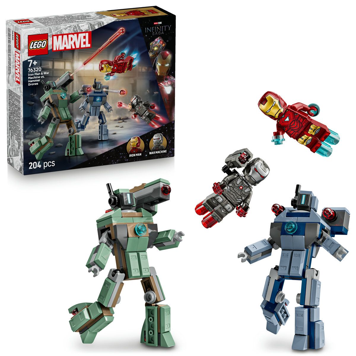 LEGO MARVEL IRON MAN SI WAR MACHINE VS DRONELE HAMMER 76320