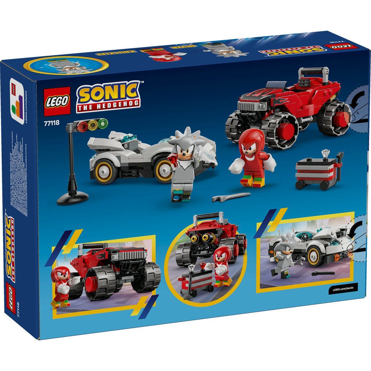 LEGO SONIC MASINA LUI SILVER VS CAMIONUL GIGANT AL LUI KNUCKLES 77118