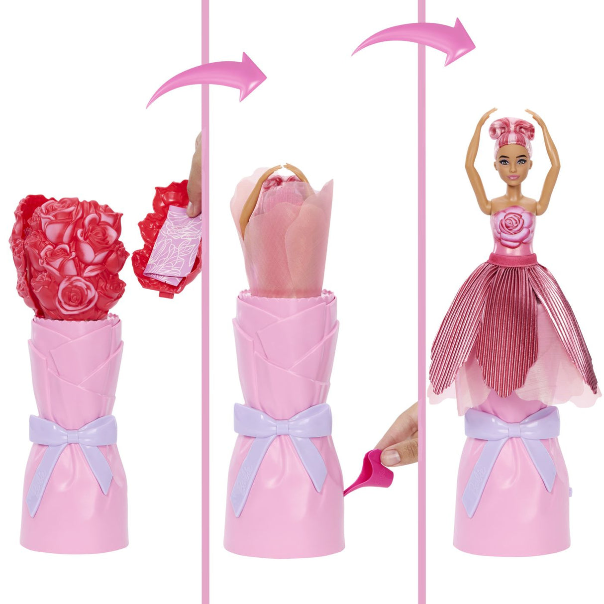 BARBIE PETAL POP SET PAPUSA BARBIE TRANDAFIR ROSU SI ACCESORII