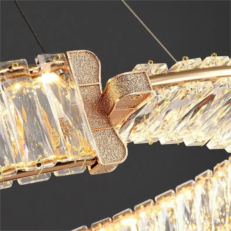 Lustra Led Suspendata Cu Telecomanda Si Cristal Prism Regal , 2 Cercuri, Lumina Rece/Calda/Neutra, Dimabila, - vivimall.ro