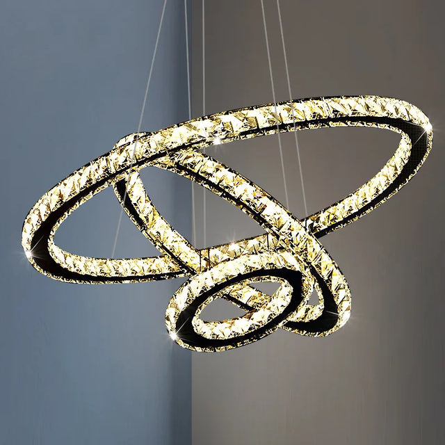 Lustra Led Suspendata Cu Telecomanda Si Cristal Prism Luminis, 3 Cercuri, Lumina Rece/Calda/Neutra, Dimabila - vivimall.ro