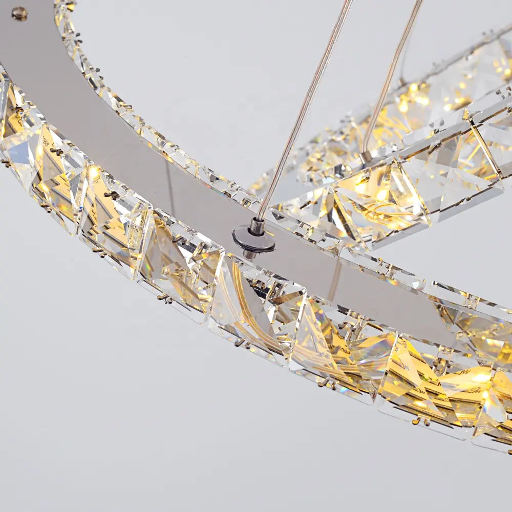 Lustra Led Cu Telecomanda Si Cristal Prism Luminis, 2 Cercuri, Lumina Rece/Calda/Neutra, Dimabila - vivimall.ro