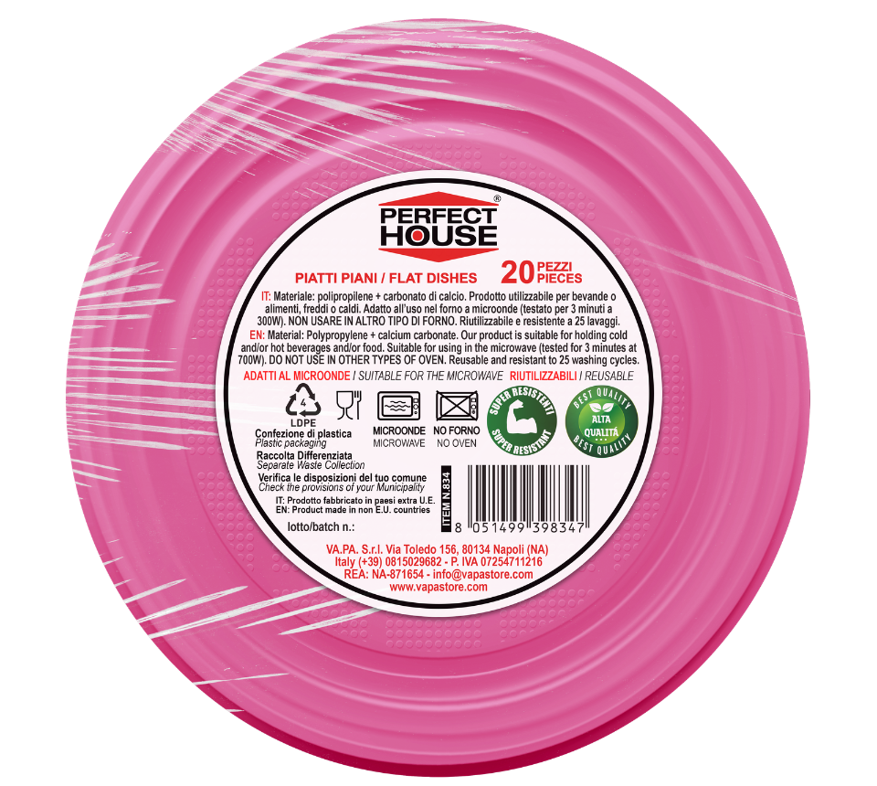 Perfect House - Piatti Riutilizzabili Colorati - 20 pz - Practicitate la Masa