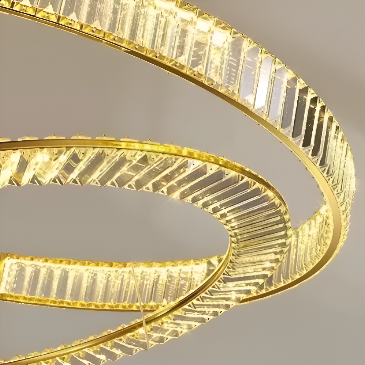 Lustra Led Suspendata Cu Telecomanda Si Cristal Prism Regal , 2 Cercuri, Lumina Rece/Calda/Neutra, Dimabila, - vivimall.ro