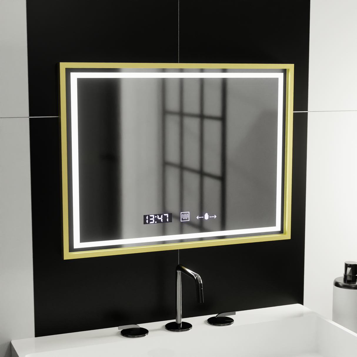 Oglinda Led Rectangulara, Verite Royale Gold Motionglow Marcello, Sistem Dezaburire, Ceas & Termometru - vivimall.ro