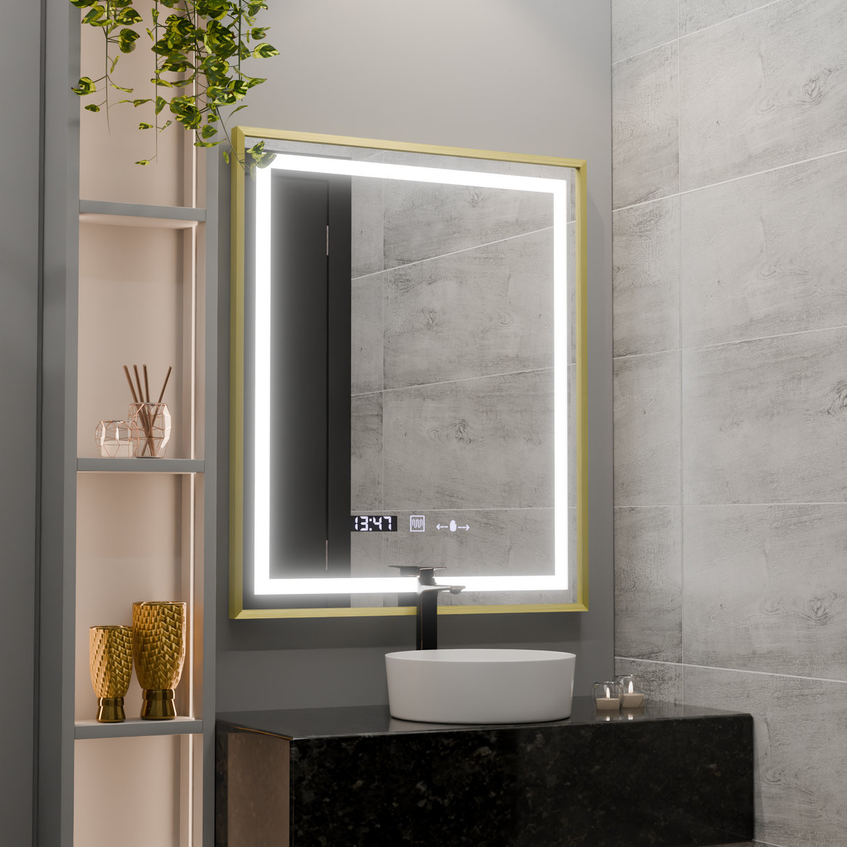 Oglinda Led Rectangulara, Verite Royale Gold Motionglow Marcello, Sistem Dezaburire, Ceas & Termometru - vivimall.ro