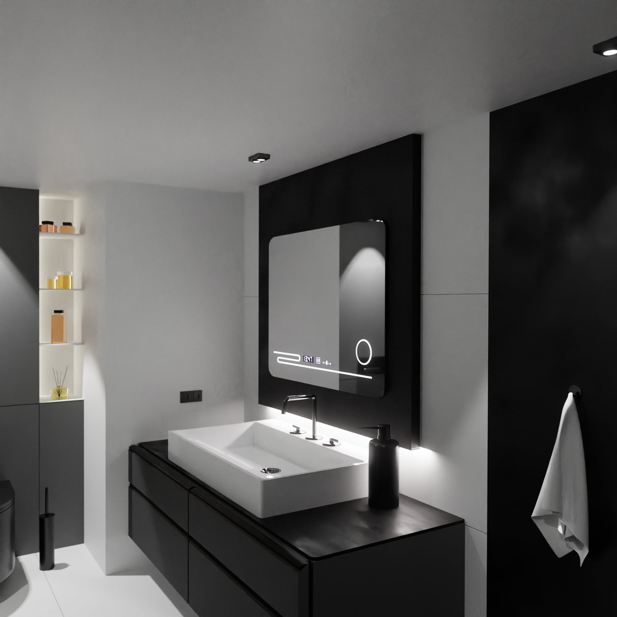 Oglinda Led Rectangulara, Harmonie Motionglow Marcello, Sistem Dezaburire, Termometru Si Ceas, Lupa Cosmetica - vivimall.ro