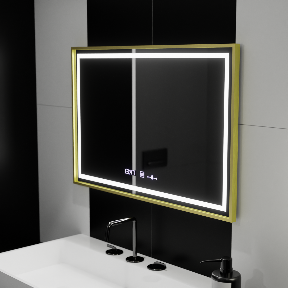 Oglinda Led Rectangulara, Verite Royale Gold Motionglow Marcello, Sistem Dezaburire, Ceas & Termometru - vivimall.ro