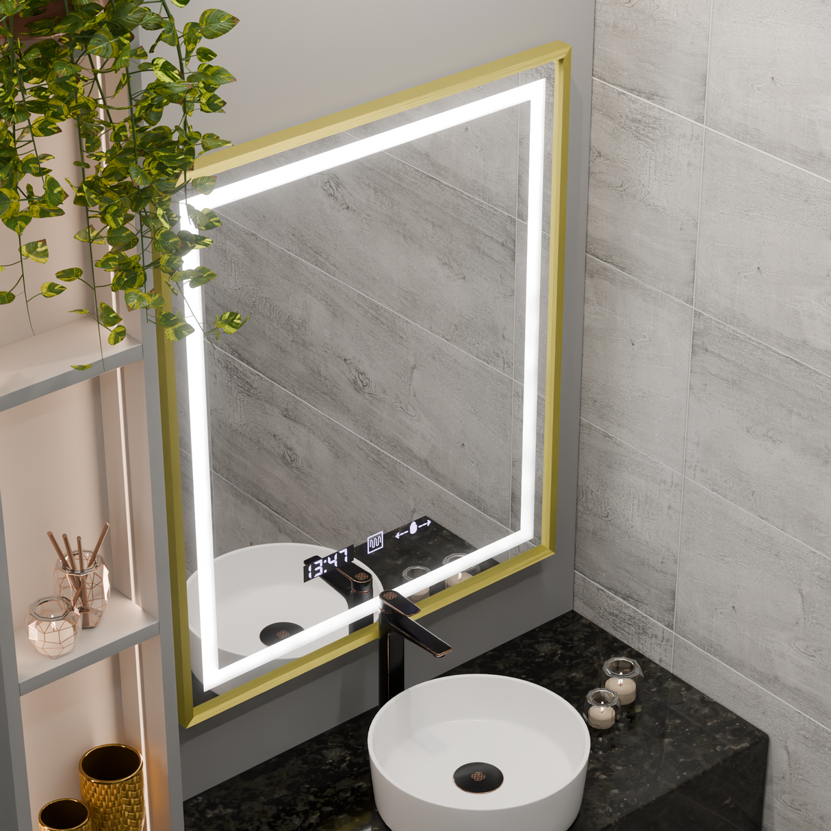 Oglinda Led Rectangulara, Verite Royale Gold Motionglow Marcello, Sistem Dezaburire, Ceas & Termometru - vivimall.ro