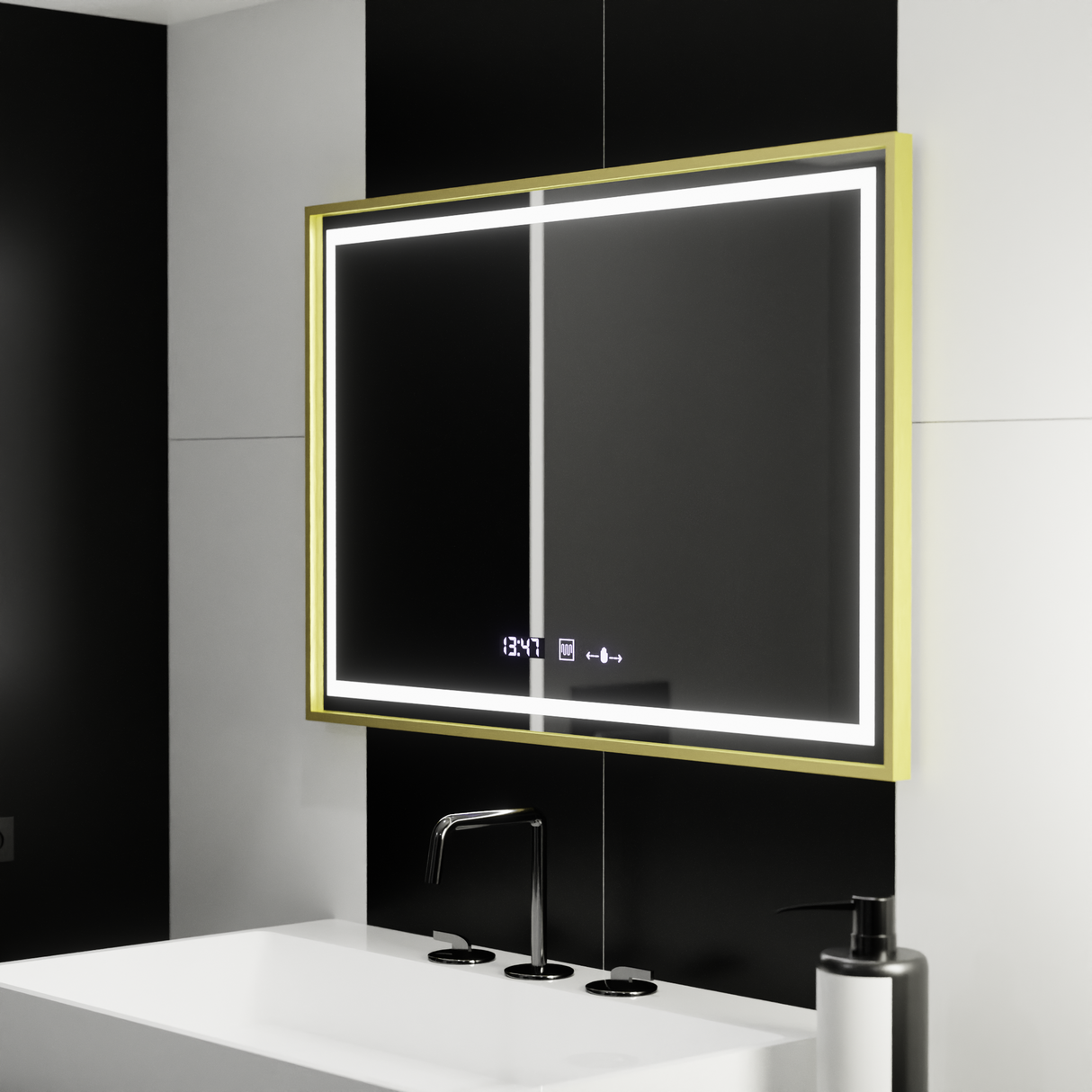 Oglinda Led Rectangulara, Verite Royale Gold Motionglow Marcello, Sistem Dezaburire, Ceas & Termometru - vivimall.ro