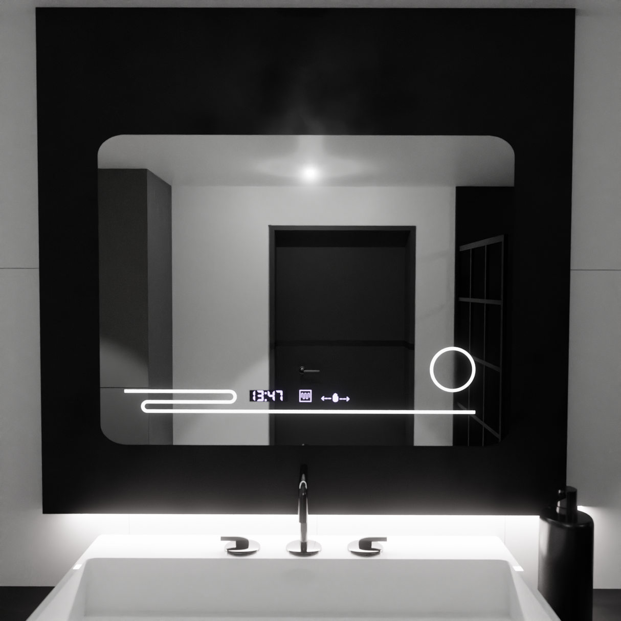 Oglinda Led Rectangulara, Harmonie Motionglow Marcello, Sistem Dezaburire, Termometru Si Ceas, Lupa Cosmetica - vivimall.ro