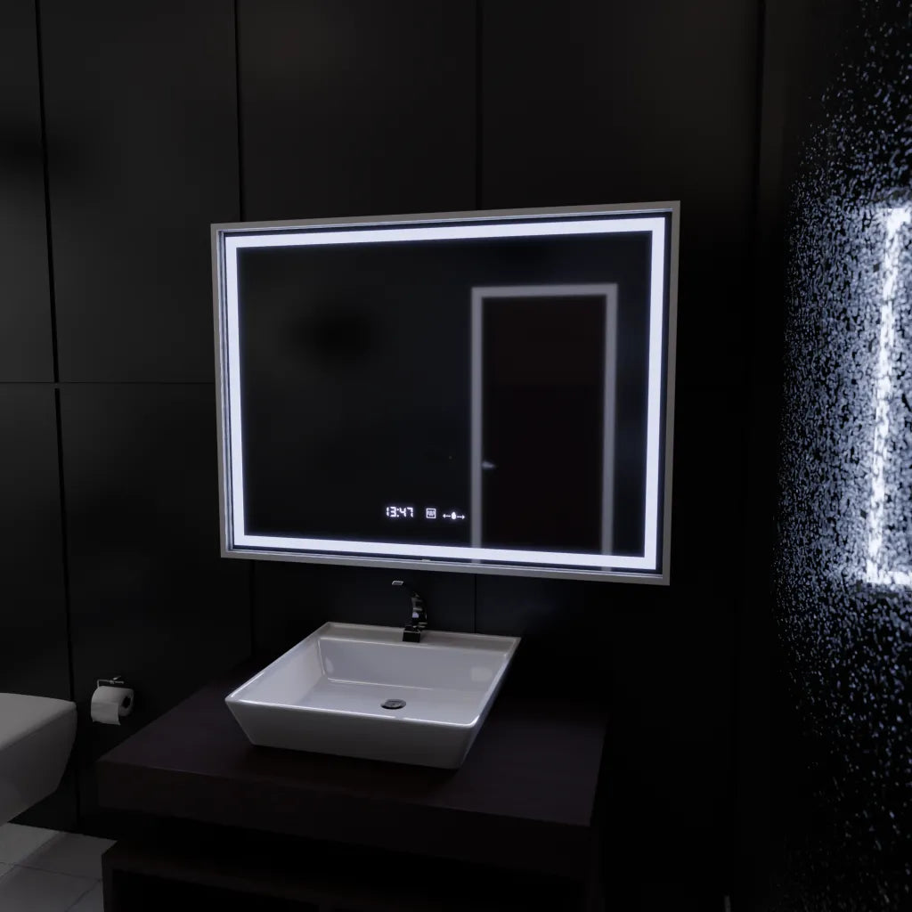 Oglinda Led Rectangulara, Verite Imperial Silver Motion Glow Marcello, Sistem Dezaburire, Ceas & Termometru - vivimall.ro