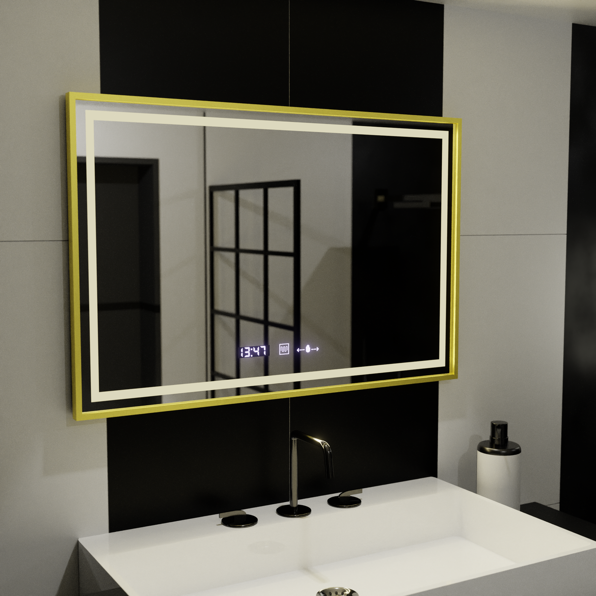 Oglinda Led Rectangulara, Verite Royale Gold Motionglow Marcello, Sistem Dezaburire, Ceas & Termometru - vivimall.ro