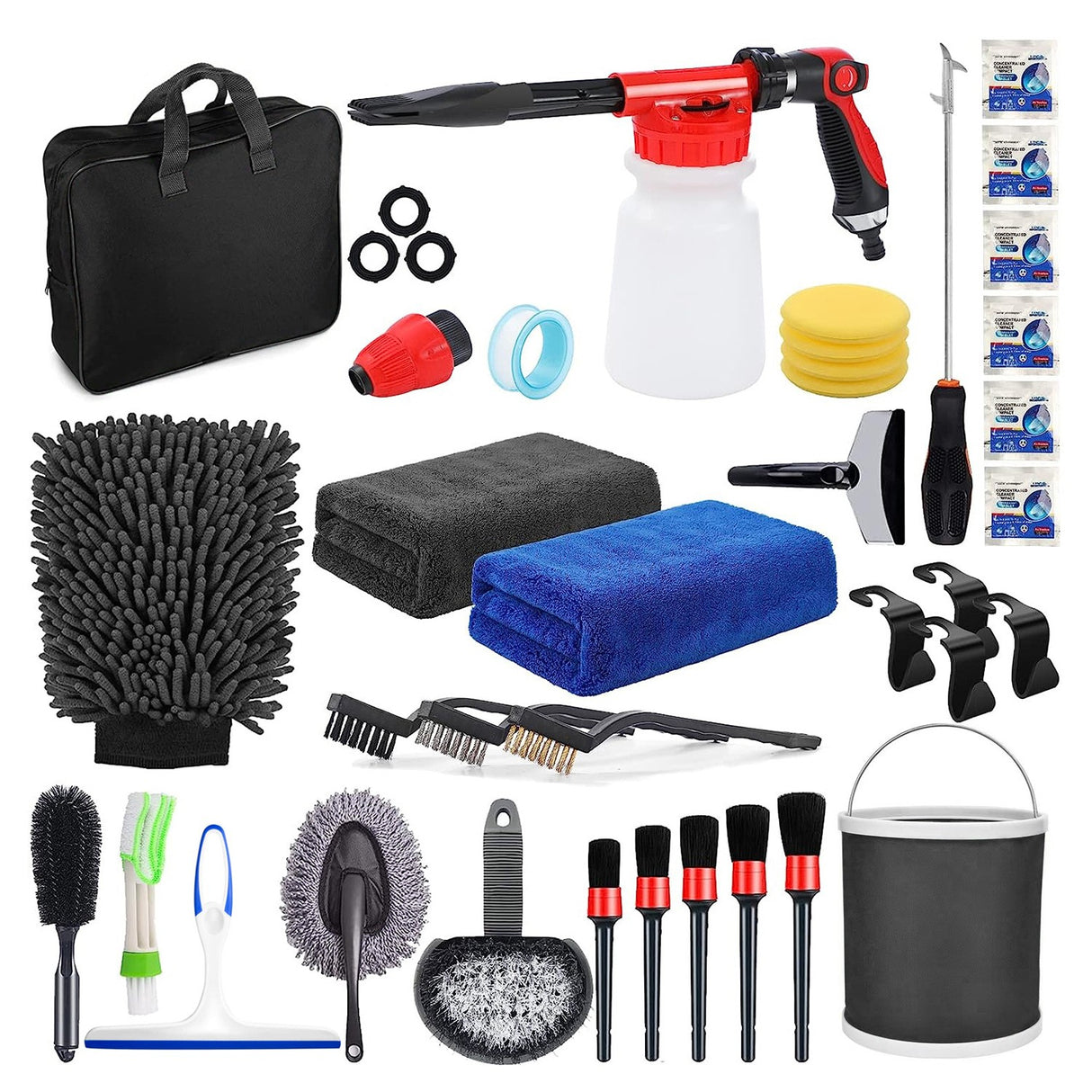 Accesorii pentru Curatare Auto, Vivimall, Set 35 bucati, Accesorii pentru Detailing Auto, Accesorii pentru Curatare Auto in Interior si Exterior, Multicolor