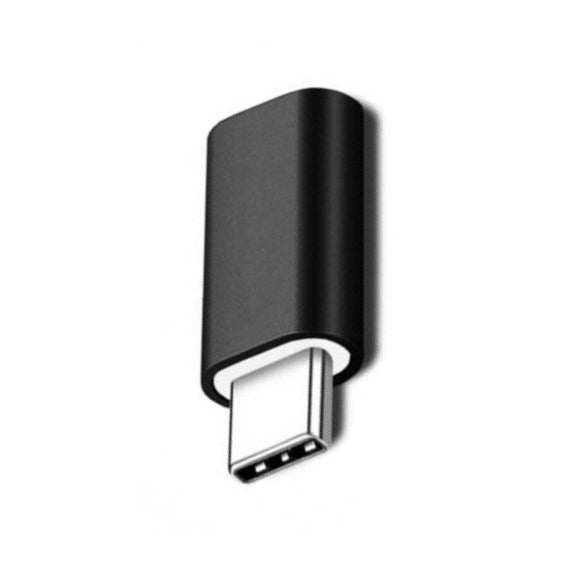 Adaptor iPhone USB-C negru, 2,8 cm, detaliu conector Lightning mamă