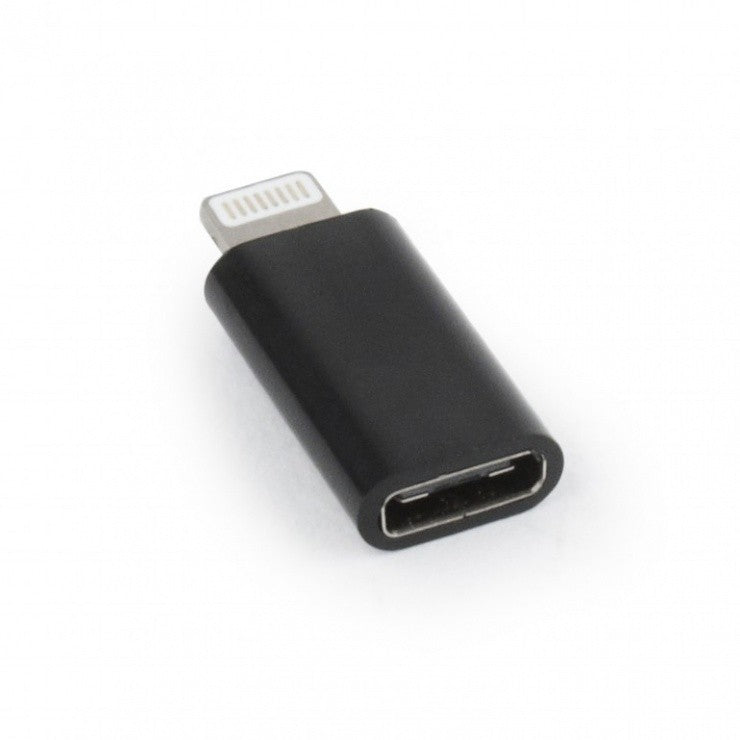 Adaptor Lightning iPhone USB-C negru cu agățătoare breloc inclusă, vedere laterală