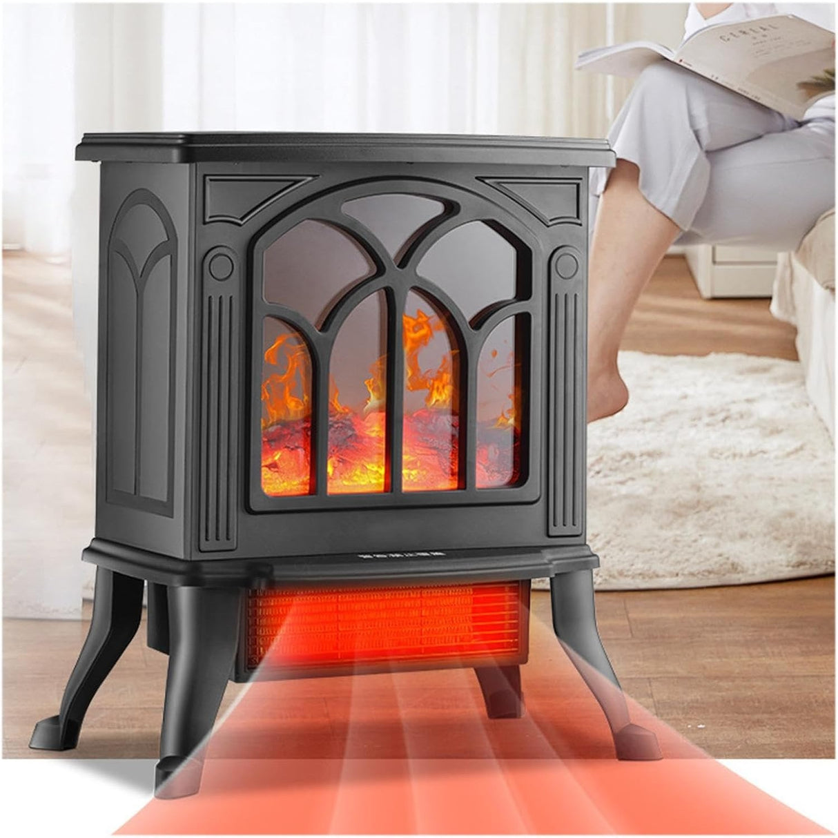 Semineu Electric, Vivimall, cu Efect Flacara, 1500/1200W, Incalzire PTC, 220 V, din Plastic Ignifug, 38 x 23 x 45 cm, Negru - vivimall.ro