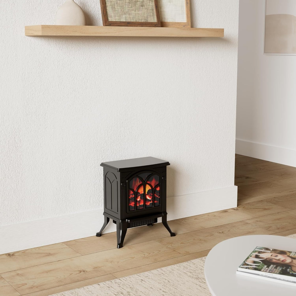 Semineu Electric, Vivimall, cu Efect Flacara, 1500/1200W, Incalzire PTC, 220 V, din Plastic Ignifug, 38 x 23 x 45 cm, Negru - vivimall.ro