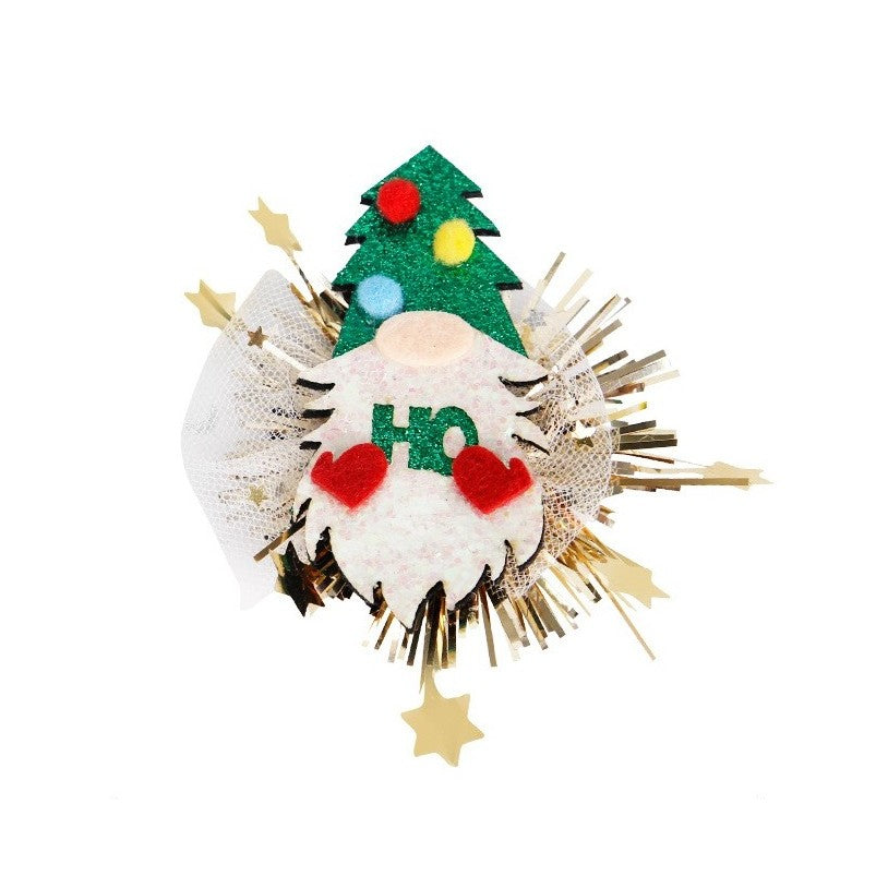 Agrafa de Par, Vivimall, Tema Craciun, Model Gnom, din Panza, 9.8 x 9 cm, Multicolor