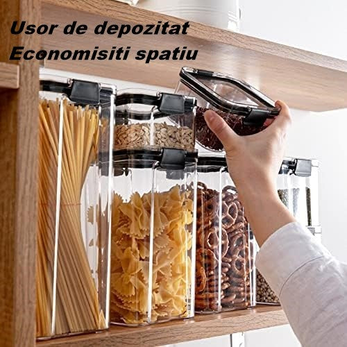 Set 4 Recipiente Depozitare Alimente, Vivimall, pentru Organizare Bucatarie, cu Inchidere Ermetica, Transparent, Plastic fara BPA, Compatibile cu Masina de Spalat Vase, Diferite Dimensiuni, 350 ml, 1300 ml, 2700 ml, 4600 ml - vivimall.ro