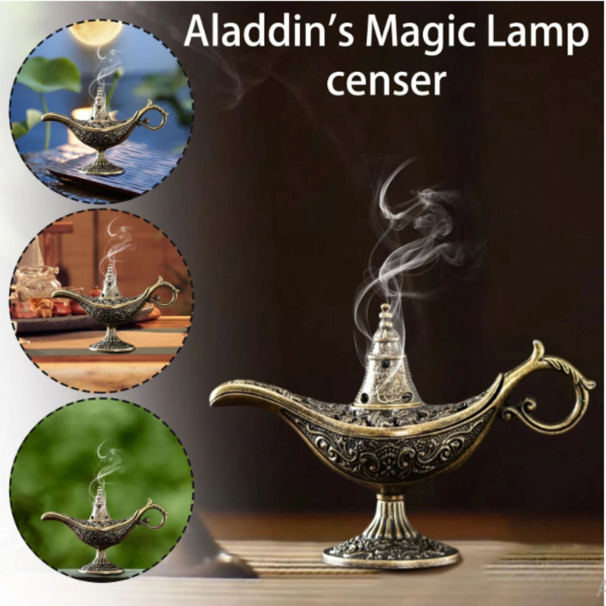 Arzător tămâie Flipppy Lampă Aladin bronz, detaliu capac perforat decorativ